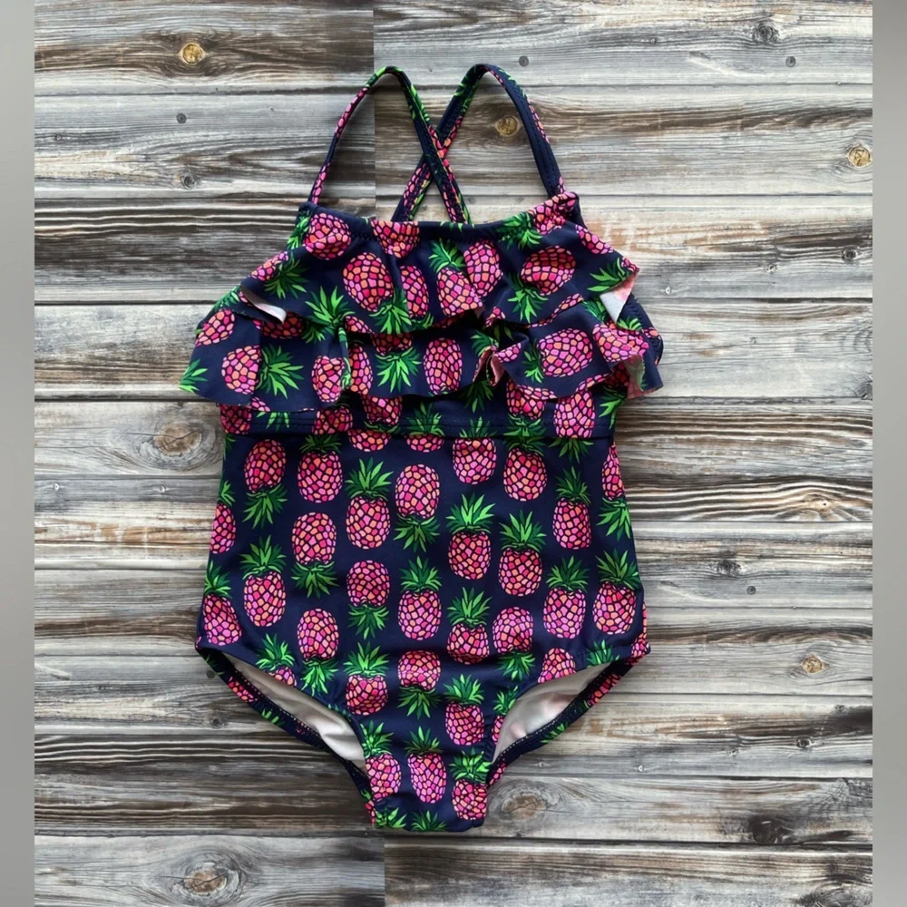 CARTERS Navy blue pink pineapple one piece swim suit 2T - Picture 4 of 4